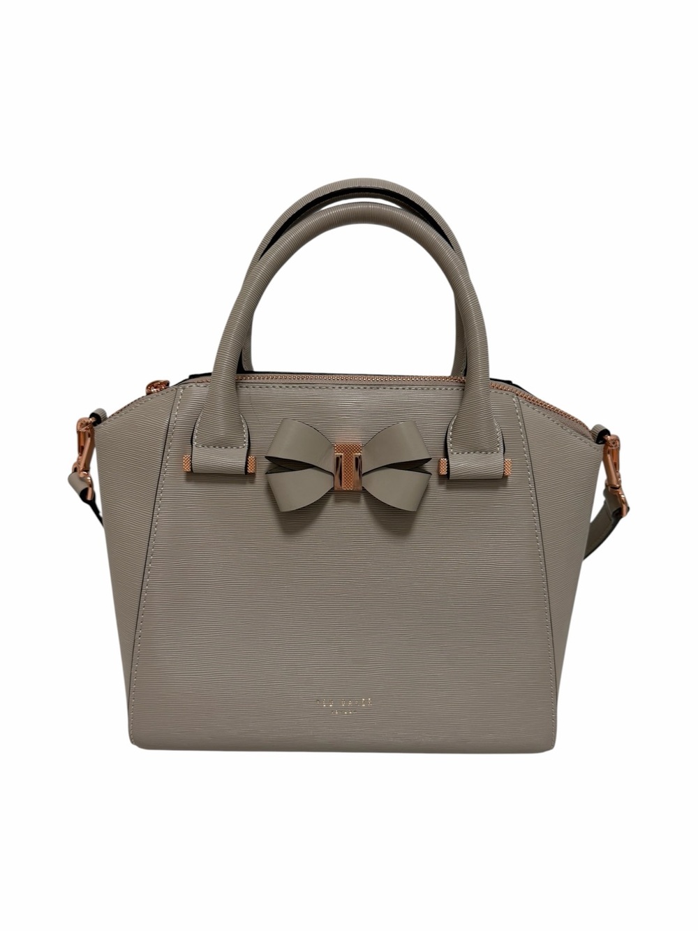 Ted Baker Ribbed Taupe Leather Satchel Handbag